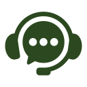 Eine grüne Sprechblase, die ein Headset aufhat